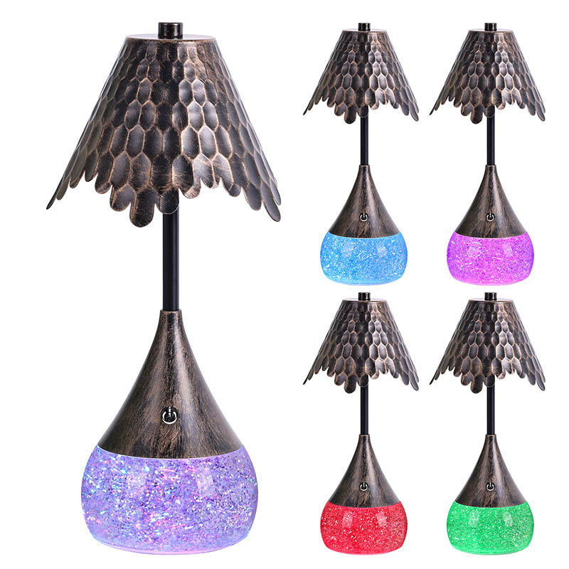 Retor Shade LED Meja Lampu Meja Dengan RGB Glitter Base