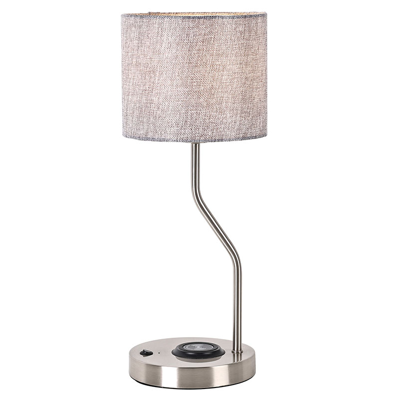 Lampu meja pengecas telefon wayarles dengan lorek fabrik